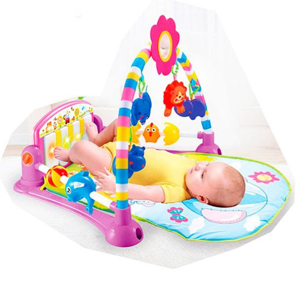BY-A160 - Розвивальний килимок для немовляти з музичним ігровим центром — піаніно, дуга, підвіски, обмеження з боків