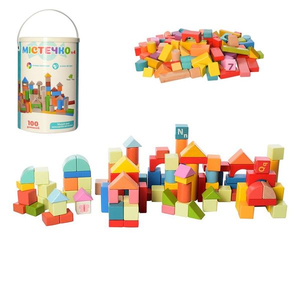 2358 - Дерев'яний конструктор для малюків кубики Містечко 100 деталей