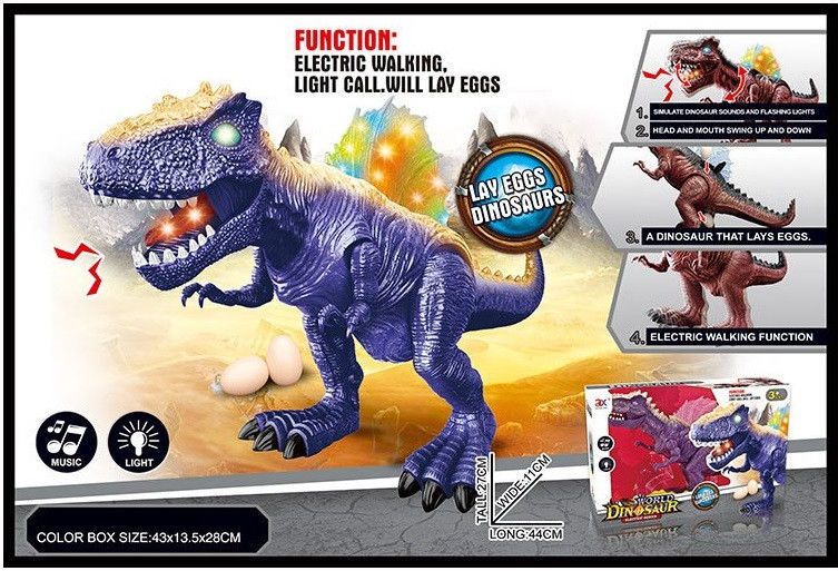 864B - Іграшка робот динозавр Тиранозавр ходить і гарчить, несе яйця, звук, світло.