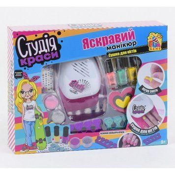7420 - Детский набор для маникюра, сушка, лаки, блестки, детский маникюр