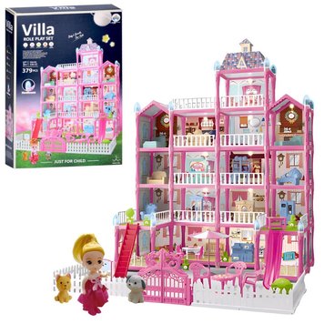 MiC 556-52 - Великий Будинок Вілла для маленьких ляльок на 5 поверхів, меблі, гірка, ворота, лялька, тварини