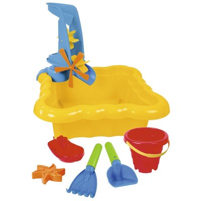 Набор игрушки для игры с песком или с водой на пляже, Мельница для песочницы - ведерко, пасочки, лопатка 39699