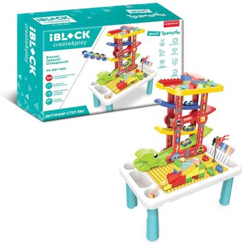 IBLOCK PL-921-290, 6848 - Ігровий набір Багатофункціональний столик для малюків для конструктора та творчості + Трек трюковий трамплін