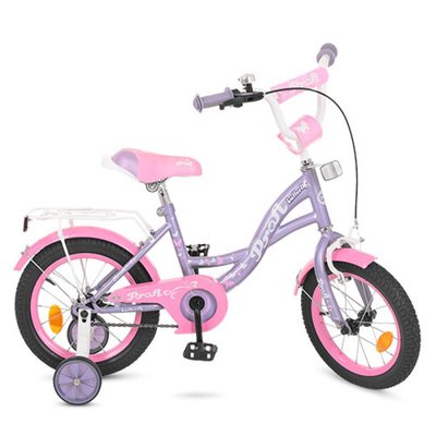 Y1422 - Дитячий двоколісний велосипед для дівчинки PROFI 14 дюймів рожевий з бузковим Butterfly Y1422