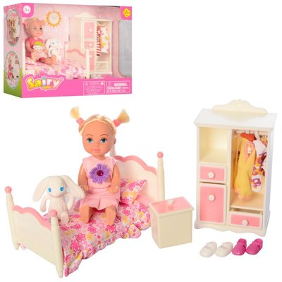 Defa 8392 - Игровой набор маленькая кукла с набором мебели спальня, дочка барби, шкаф, платья