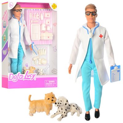 Defa 8346B, 8347 - Лялька хлопчик Кен доктор ветеринар, валіза, інструменти, собачки, серія ляльок Defa лікарь