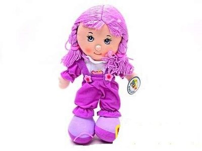 М'яка іграшка Лялька Ксюша фіолетова з косичками в комбінезоні, музична, 35 см, 0114 R0114F
