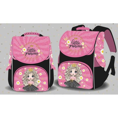 Space 988765 - Ранец (рюкзак) - короб ортопедический для девочки - Принцесса, стильный черно - розовый Space 988765
