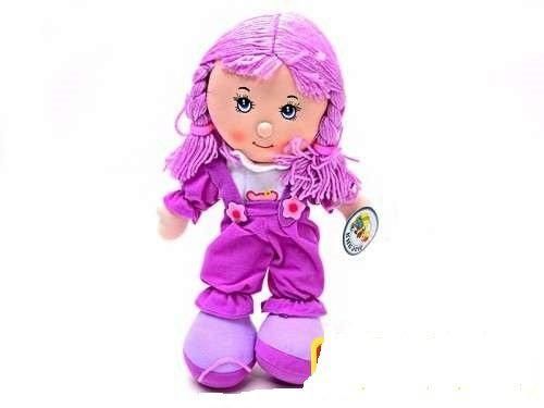 R0114F - М'яка іграшка Лялька Ксюша фіолетова з косичками в комбінезоні, музична, 35 см, 0114