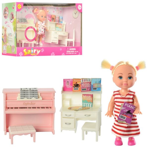 8414 - Ігровий набір маленька лялька пупс із набором меблів дитяча, дочка барбі, піаніно, стіл