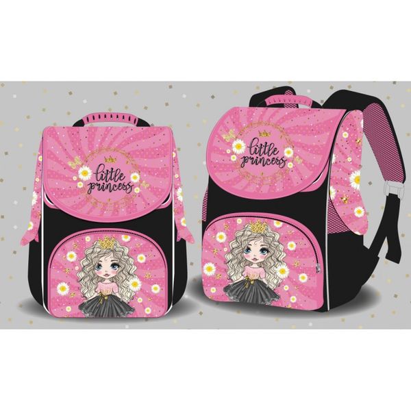 Ранец (рюкзак) - короб ортопедический для девочки - Принцесса, стильный черно - розовый Space 988765 709024725 фото товара