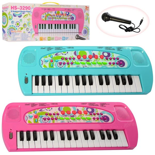 HS3290AB - Дитячий синтезатор – 32 клавіш, яскравий рожевий або блакитний, запис, демо, мікрофон