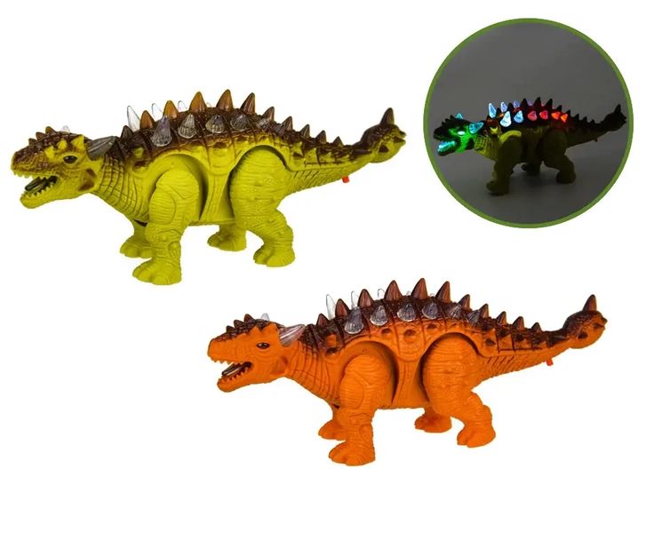 1393 - Іграшка динозавр Анкілозавр ходить, звукові та світлові ефекти, Тварини динозавр на батарейках, 1393