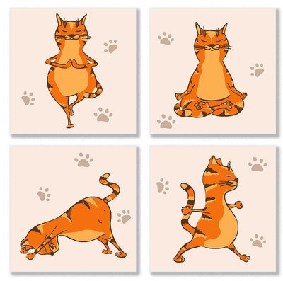 Набор для творчества - Картина по номерам Полиптих - Йога Кот Yoga-cat, Идейка KNP010