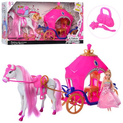 Подарунковий набір Лялька з каретою й конем (ходить) 46 см, лялька 15 см, звук, світло, 689J-K  689J-K 