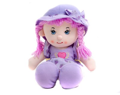 1214 - Мягкая игрушка Кукла Аня - виноград фиолетовая с косичками в шапочке, музыкальная, 35 см, 1214