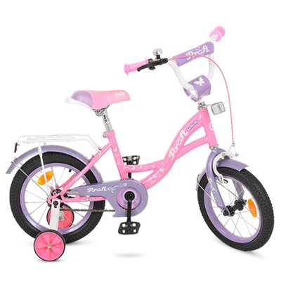 Y1421 - Дитячий двоколісний велосипед для дівчинки PROFI 14 дюймів рожевий Butterfly Y1421