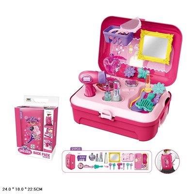 8232 - Детский набор парикмахера в чемодане - рюкзаке, трюмо - чемодан, фен, аксессуары, 8232