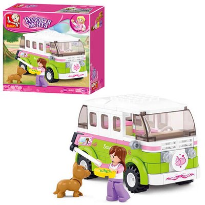 Sluban M38-B0523 - Конструктор для девочки Розовая мечта - Автобус, фигурка, собака, на 158 деталей