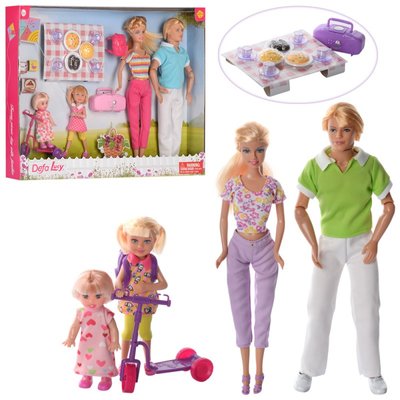 Defa 8301 - Набір ляльок сім'я - тато, мама і 2 доньки, в наборі для пікніка, з аксесуарами