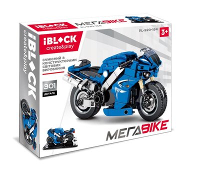 IBLOCK PL-920-184 - Конструктор Технік - Мотоцикл синій на 301 деталей, серія модель мотоцикли Мега - байк