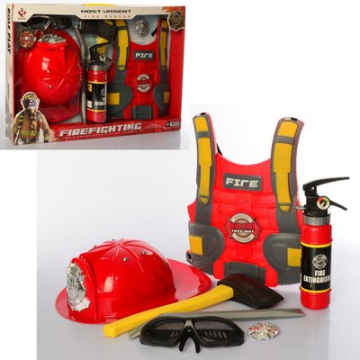 F015C - Детский игровой набор пожарника, жилет, каска, огнетушитель - брызгает водой, набор пожарного F015C