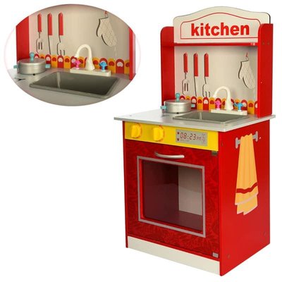 2124 - Деревянна детская кухня - набор с плитой, духовкой, и мойкой