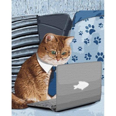 Набір Набір для творчості — Картина за номерами Кіт і ноутбук — Маленький розумник, Ідейка КНО4189