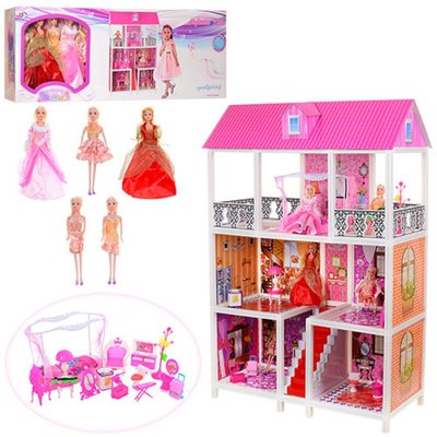 Будинок для ляльки великий три поверхи з ляльками, меблями й аксесуарами, розміри будиночка 94-142-136 см 66885