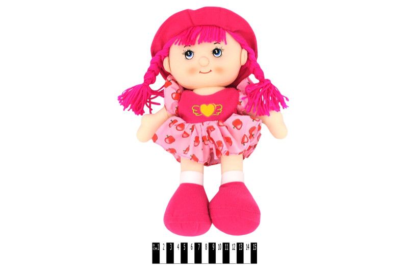1214 - М'яка іграшка Лялька Аня - вишенька з кісками в шапочці, музична, 35 см, 1214