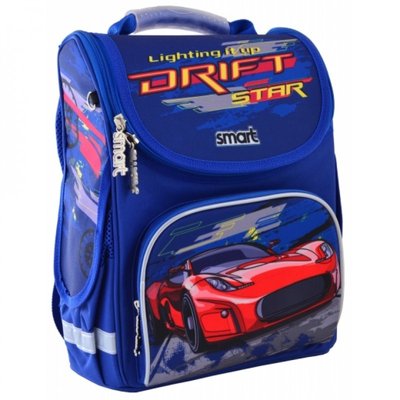 555985 - Ранец (рюкзак) - каркасный школьный для мальчика - синий Машина красная гонка, PG-11 Track, Smart Смарт 555985