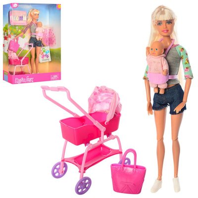 8380-BF - Лялька з дитиною, пупс у слінгу, аксесуари коляска