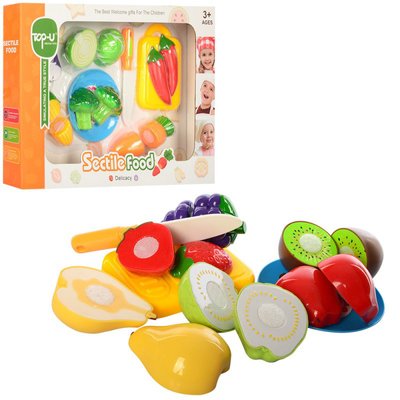 Ігровий набір продукти на липучці фрукти або овочі 6 шт, дощечка, ніж TP222-24