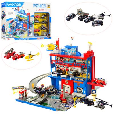 566-14 - Игровой набор Гараж Полиция, полицейский участок 3 этажа, транспорт, машинки
