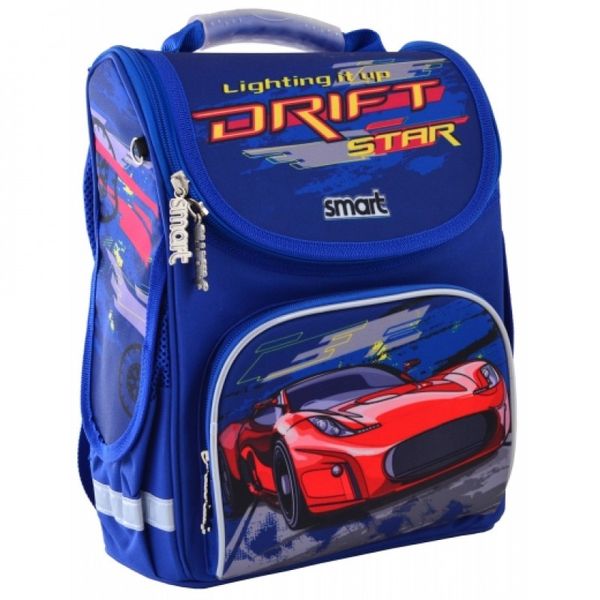 555985 - Ранець (рюкзак) — каркасний шкільний для хлопчика — синя Машина червона перегонка, PG-11 Track, Smart Смарт 555985