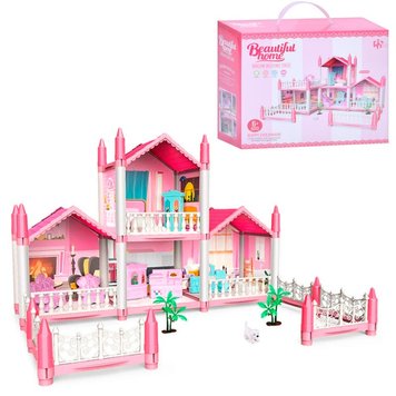 Limo Toy 462-04-05 - Будинок для маленьких ляльок типу ЛОЛ - заміська Вілла на 2 поверхи рожева з меблями