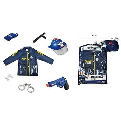 P012A - Детский игровой набор костюм полиции, курточка - плащ полицейского, каска, наручники м другие аксессуары P012A