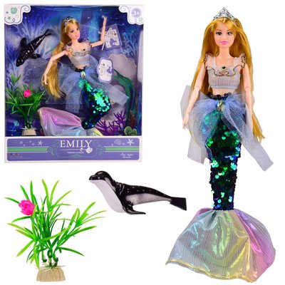 QJ092, QJ092B - Лялька принцеса русалка Emily (Емілі русалка), лялька 29 см, хвіст в паєтках
