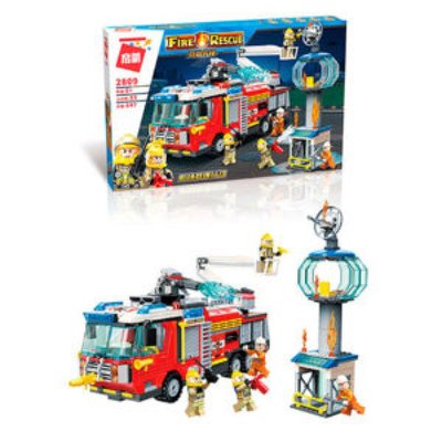 QMan 2809 - Конструктор Пожарный - здание, пожарная машина, пожарные спасатели, 647 деталей