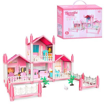 Limo Toy 462-04-05 - Домик для маленьких кукол типа ЛОЛ - загородная Вилла на 2 этажа розовая с мебелью