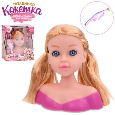 Лялька голова для зачісок - манекен Кокетка з світлим волоссям, аксесуари, фен, заколки 913