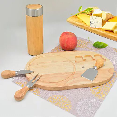 Stenson TL00149 - Дошка для сиру з ножами - сирна дерев'яна дошка для подачі сиру з набором ножів