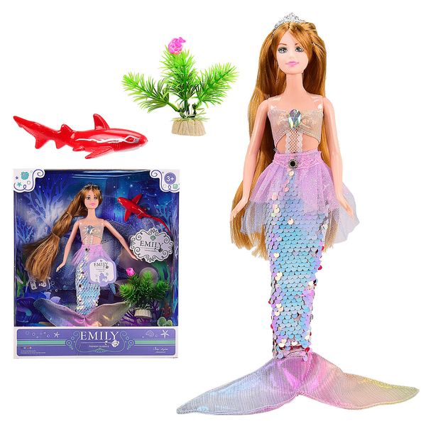 QJ092, QJ092B - Лялька принцеса русалка Emily (Емілі русалка), лялька 29 см, хвіст в паєтках