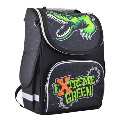 1 Вересня 554541 - Ранець (рюкзак) — каркасний шкільний для хлопчика — Крокодил, PG-11 Extreme Green, 554541