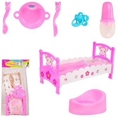 Limo Toy RL005 - Кроватка для Пупса или куклы, аксессуары горшок, бутылочка, соска, постель