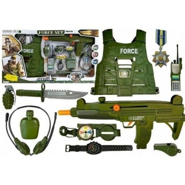 P013 - Дитячий, ігровий набір військового - автомат (тріскачка), жилет, амуніція