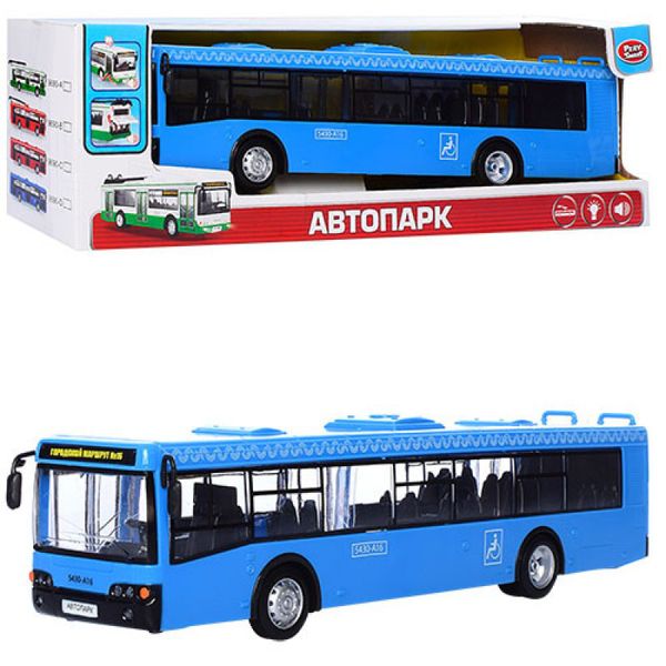 Автобус синій 28 см модель масштаб 1:43, звук, інерція, двері відчиняються, Автопарк 9690 655096477 фото товару