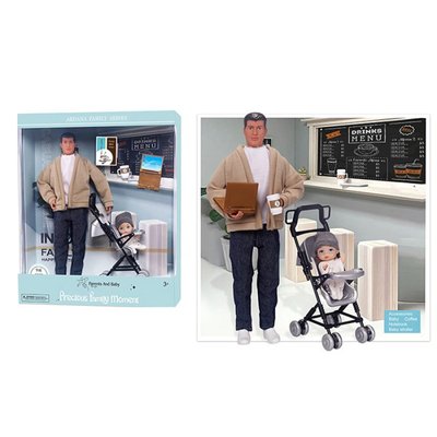 A787-1 - Кукла мальчик папа Кен с коляской и ребенком, набор кукол семья, пупс в коляске