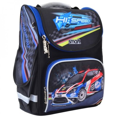 555979 - Ранец (рюкзак) - каркасный школьный для мальчика - черный Машина гонка, PG-11 Hi Speed, Smart Смарт 555979