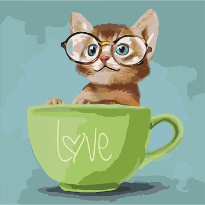 Набор для творчества - Картина по номерам Котик в чашке - Доброе утро любимый Кот Lovely kitten, Идейка КНО4057